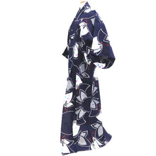 Load image into Gallery viewer, Yukata Vintage(1950-1980) Navy Butterfly Cotton #10356F3