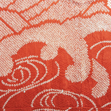 Load image into Gallery viewer, Furisode Red Shibori Wave Peony Silk #10321F1