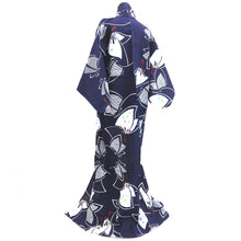 Load image into Gallery viewer, Yukata Vintage(1950-1980) Navy Butterfly Cotton #10356F3