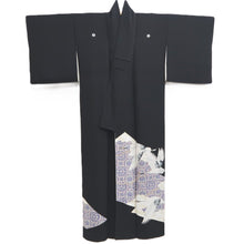 Load image into Gallery viewer, Tomesode Black Crane Birds Silk #10400A1