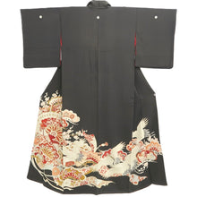 Load image into Gallery viewer, Tomesode Vintage(1920-1950) Black Crane Birds Hand painted Silk #10500B1