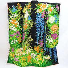 Load image into Gallery viewer, Furisode Black Hand painted Hyakka Tall Silk #9694J4