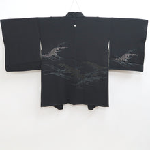 Load image into Gallery viewer, Haori Jacket Vintage(1950-1980) Black Gold Silver Wave Silk #9907B4