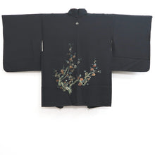 Load image into Gallery viewer, Haori Jacket Vintage(1950-1980) Black Gold Plum blossom Branch Silk #10212E1