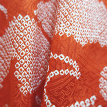 Load image into Gallery viewer, Furisode Red Shibori Wave Peony Silk #10321F1