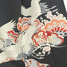 Load image into Gallery viewer, Tomesode Vintage(1920-1950) Black Crane Birds Hand painted Silk #10500B1