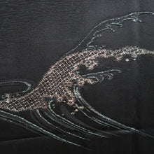 Load image into Gallery viewer, Haori Jacket Vintage(1950-1980) Black Gold Silver Wave Silk #9907B4