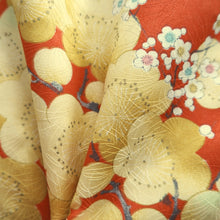 Load image into Gallery viewer, Haori Jacket Vintage(1950-1980) Vermillion Yellow Plum blossom Silk #10107D2