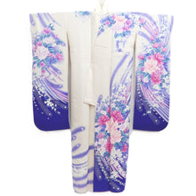 Load image into Gallery viewer, Furisode White Blue Peony Tall Silk #10342F2