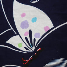 Load image into Gallery viewer, Yukata Vintage(1950-1980) Navy Butterfly Cotton #10356F3