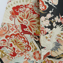 Load image into Gallery viewer, Tomesode Vintage(1920-1950) Black Crane Birds Hand painted Silk #10500B1