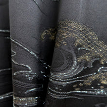 Load image into Gallery viewer, Haori Jacket Vintage(1950-1980) Black Gold Silver Wave Silk #9907B4
