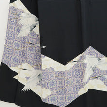 Load image into Gallery viewer, Tomesode Black Crane Birds Silk #10400A1