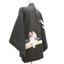 Load image into Gallery viewer, Haori Jacket Vintage(1950-1980) Black Hand painted Bird Lady Silk #9892B3