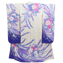 Load image into Gallery viewer, Furisode White Blue Peony Tall Silk #10342F2
