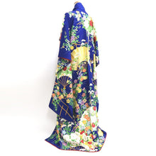 Load image into Gallery viewer, Furisode Blue Folding Fan Kiku Silk #9715J5