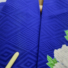 Load image into Gallery viewer, Furisode Blue Folding Fan Kiku Silk #9715J5