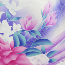 Load image into Gallery viewer, Furisode White Blue Peony Tall Silk #10342F2