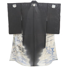 Load image into Gallery viewer, Tomesode Vintage(1920-1950) Black Wave Bellflower See-Through Silk #10501B1