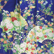 Load image into Gallery viewer, Furisode Blue Folding Fan Kiku Silk #9715J5