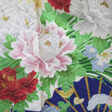 Load image into Gallery viewer, Furisode Blue Folding Fan Kiku Silk #9715J5