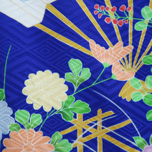 Load image into Gallery viewer, Furisode Blue Folding Fan Kiku Silk #9715J5