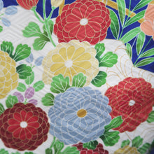 Load image into Gallery viewer, Furisode Blue Folding Fan Kiku Silk #9715J5