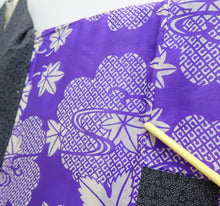 Load image into Gallery viewer, Kimono Vintage(1920-1950) GrayishPurple Maple Leaf Silk #10788D5