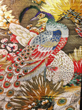 Load image into Gallery viewer, Silk Obi Fabric 72.8" x 12.2" Vintage 1930s Gold Glinting Peacock BM#0008