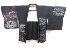 Load image into Gallery viewer, Haori Jacket Vintage 1960&#39;s Black Gold Glinting Flowers #0006
