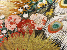 Load image into Gallery viewer, Silk Obi Fabric 72.8" x 12.2" Vintage 1930s Gold Glinting Peacock BM#0007