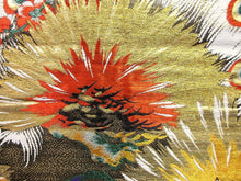 Load image into Gallery viewer, Silk Obi Fabric 72.8" x 12.2" Vintage 1930s Gold Glinting Peacock BM#0007