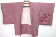 Load image into Gallery viewer, Haori Jacket Vintage(1950-1980) Wine red Full Shibori Folding Fan Kiku Silk #8401D3