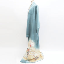 Load image into Gallery viewer, Kimono Blueish Gray Chrysanthemum Bellflower Silk #9325F3