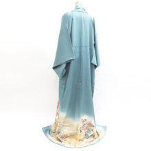 Load image into Gallery viewer, Kimono Blueish Gray Chrysanthemum Bellflower Silk #9325F3