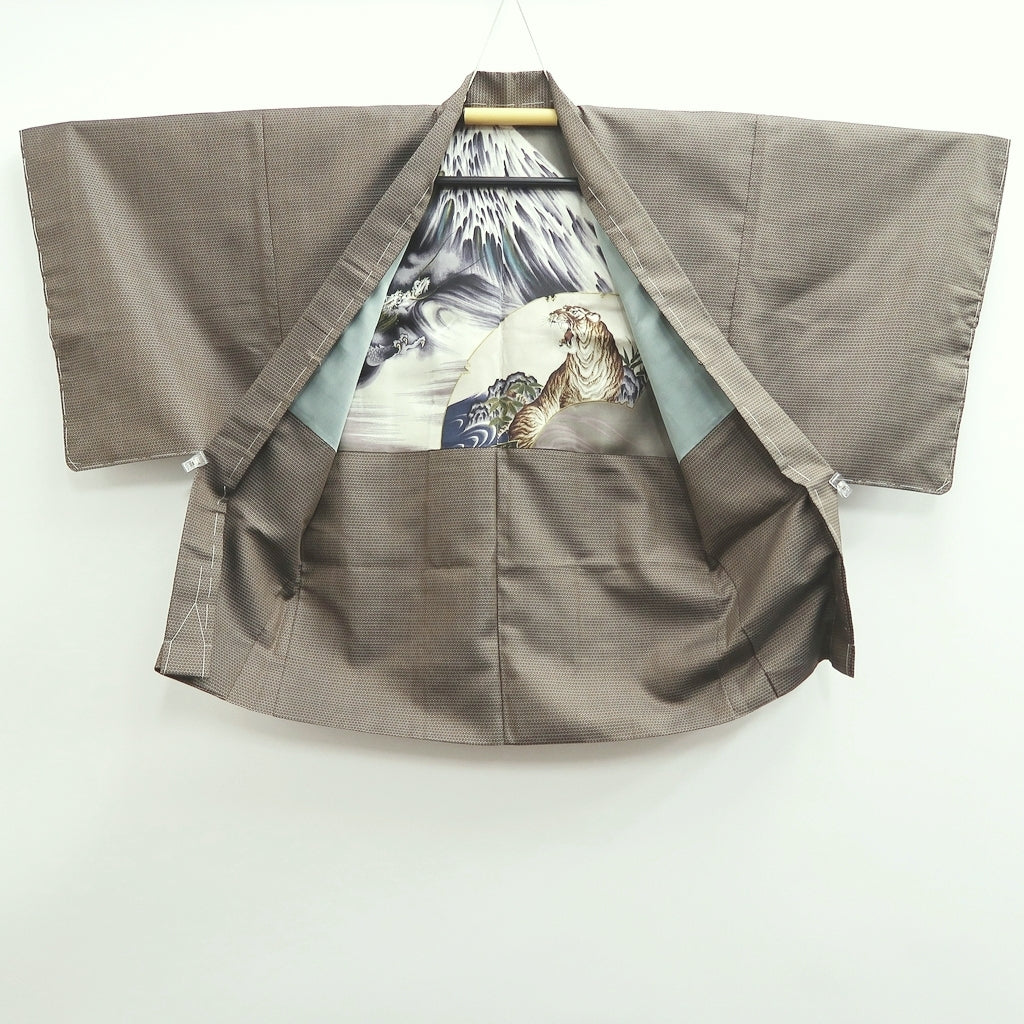 Men's Haori Vintage(1950-1980) Brown Ohshima Dragon Tiger Silk #9406G2