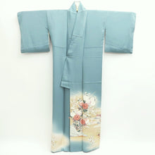 Load image into Gallery viewer, Kimono Blueish Gray Chrysanthemum Bellflower Silk #9325F3