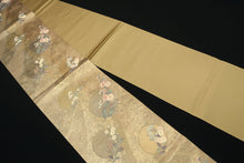 Load image into Gallery viewer, Fukuro Obi Gold Yellow brown Bellflower Chrysanthemum Silk BB142W9