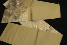 Load image into Gallery viewer, Fukuro Obi Gold Yellow brown Bellflower Chrysanthemum Silk BB142W9