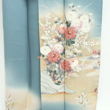 Load image into Gallery viewer, Kimono Blueish Gray Chrysanthemum Bellflower Silk #9325F3