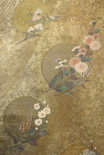 Load image into Gallery viewer, Fukuro Obi Gold Yellow brown Bellflower Chrysanthemum Silk BB142W9