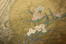Load image into Gallery viewer, Fukuro Obi Gold Yellow brown Bellflower Chrysanthemum Silk BB142W9
