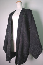 Load image into Gallery viewer, Haori Jacket Vintage(1950-1980) Black Silver Flower Silk #8590G3