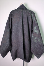 Load image into Gallery viewer, Haori Jacket Vintage(1950-1980) Black Silver Flower Silk #8590G3