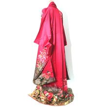 Load image into Gallery viewer, Furisode Red Peony Chrysanthemum Bellflower Silk #9103D3