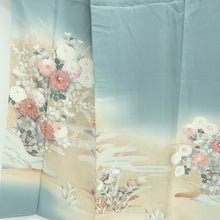 Load image into Gallery viewer, Kimono Blueish Gray Chrysanthemum Bellflower Silk #9325F3