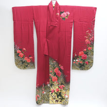 Load image into Gallery viewer, Furisode Red Peony Chrysanthemum Bellflower Silk #9103D3
