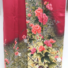 Load image into Gallery viewer, Furisode Red Peony Chrysanthemum Bellflower Silk #9103D3