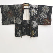 Load image into Gallery viewer, Haori Jacket Vintage(1950-1980) Black Silver Gold Chrysanthemum Silk #9448G3