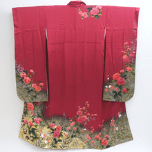 Load image into Gallery viewer, Furisode Red Peony Chrysanthemum Bellflower Silk #9103D3